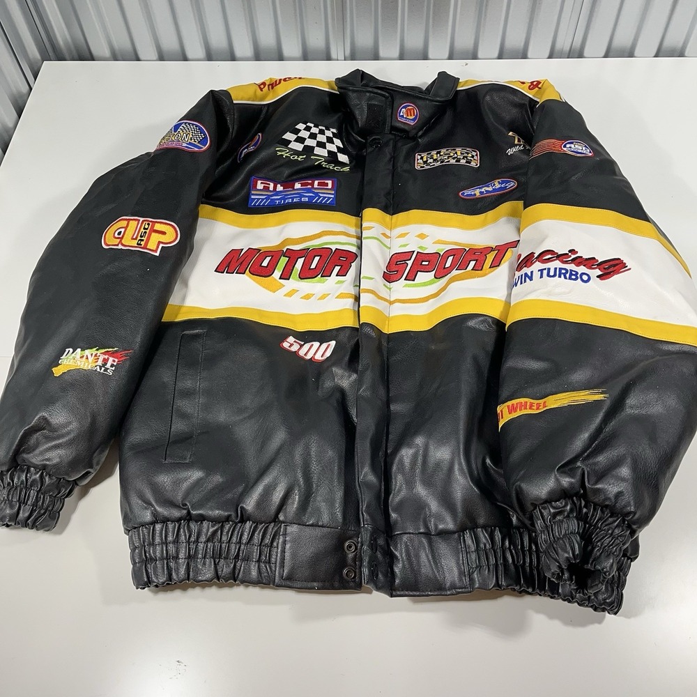 Extremely Rare Vintage Race Car Jacket Puff Faux Leather SZ 2XL Motor Sports